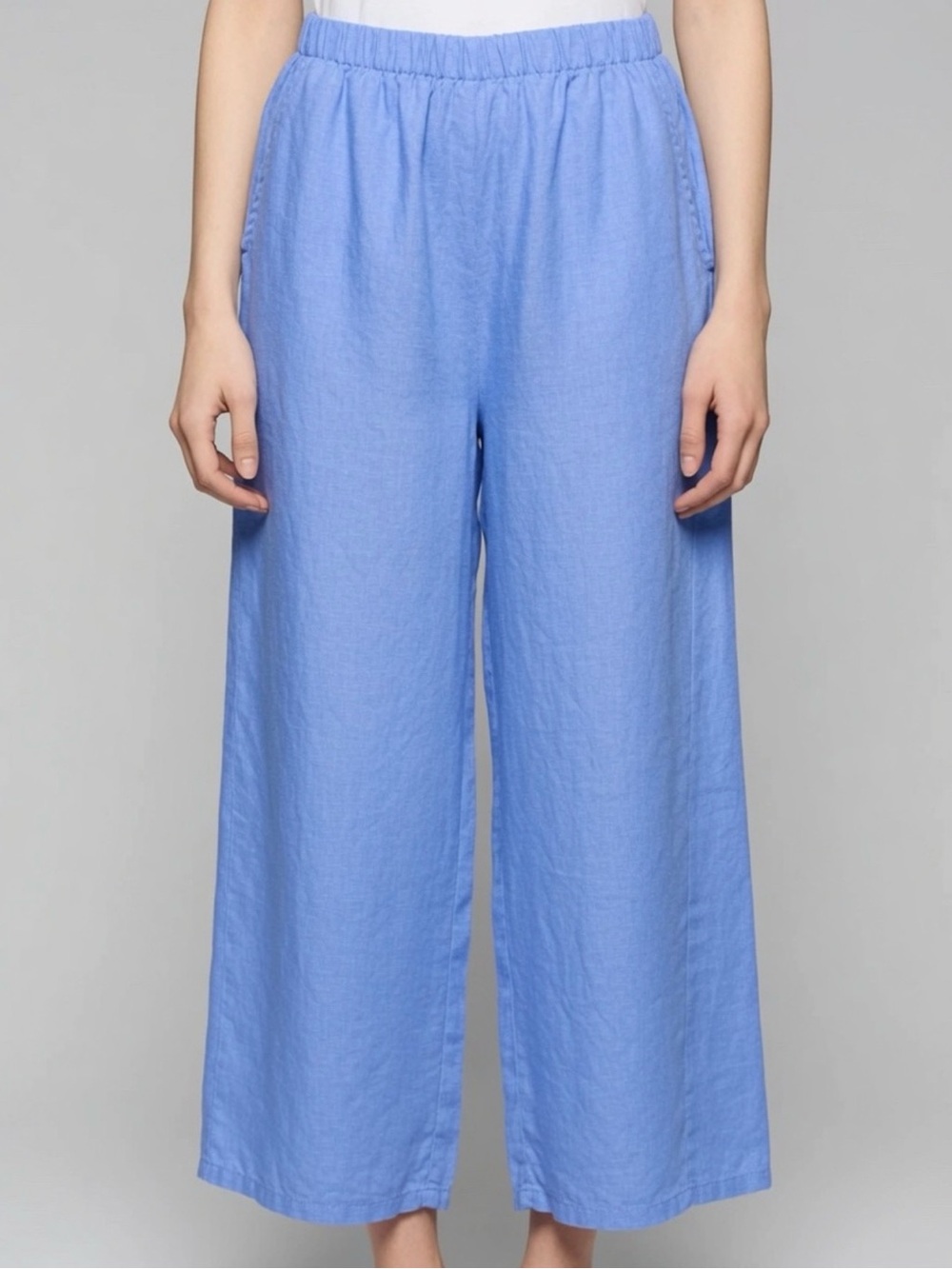 Flax Sky Blue Wide-Leg Linen Blend Pants